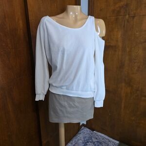 Young Fabulous & Broke Womens Sweatshirt Pullover White Small Cold Shoulder